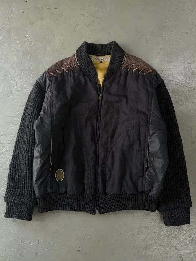 Dolce & Gabbana Vintage Dolce Inspired Lace Up Bomber Wool Leather Jacket in black Wool from Grailed