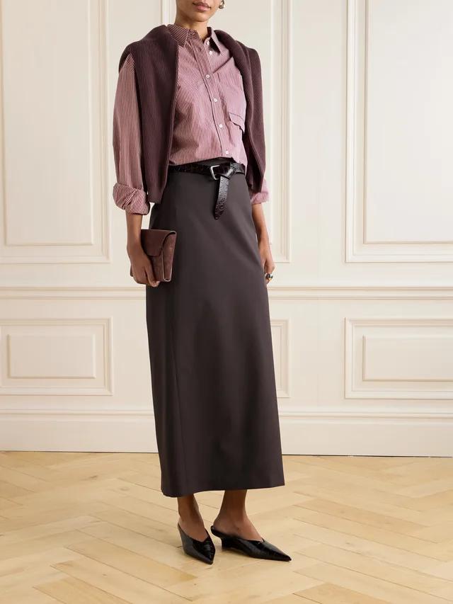 BRUNELLO CUCINELLI Bead-embellished striped cotton-blend poplin shirt in Red, photo 2 of 2 from NET-A-PORTER (Canada)