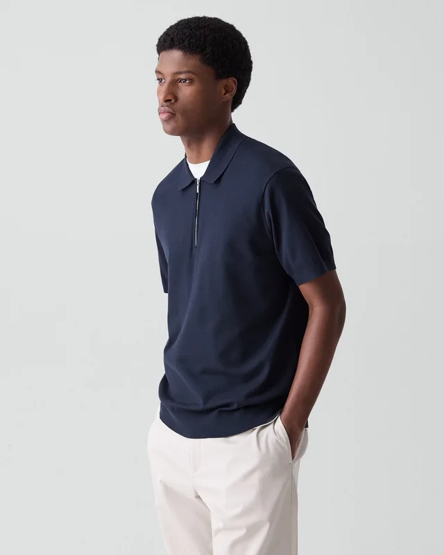 Theory Quarter-Zip Polo Shirt in Light Bilen in DARK ECLIPSE 62% Viscose, 38% Polyester; Exclusive Of Elastic, photo 2 of 12 from Theory