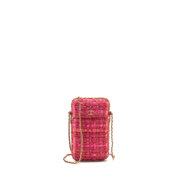 Chanel Vertical Phone Case tweed pink GHW in Pink Tweed from EMIER
