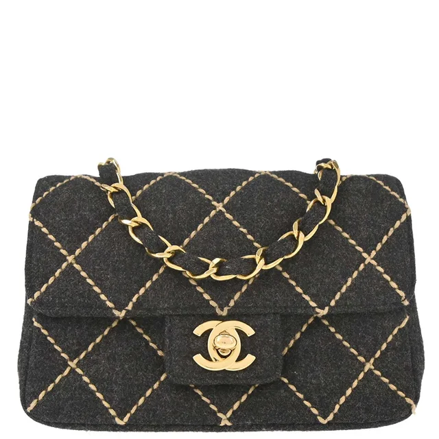 Chanel 2003-2004 Gray Wool Mini Classic Square Flap Shoulder Bag in Grey Wool from AMORE Vintage Tokyo