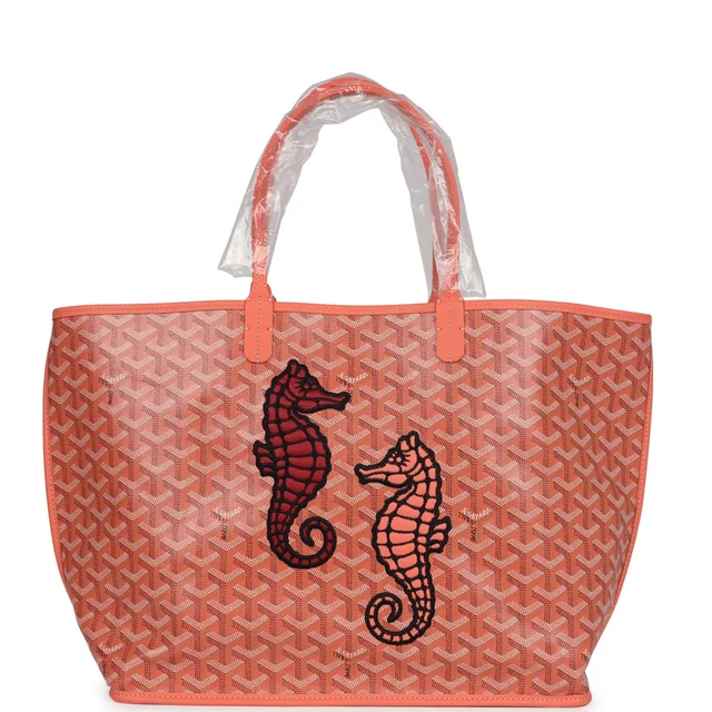 Goyard Goyardine Coral Anjou PM Embroidered Seahorse Bag Palladium Hardware in Calfskin from Madison Avenue Couture