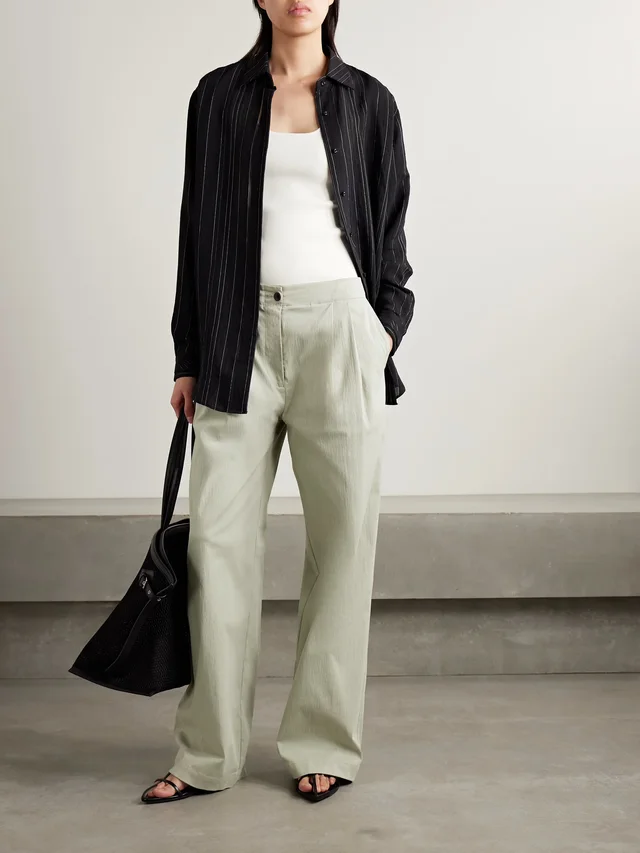 PROENZA SCHOULER WHITE LABEL Romina pleated cotton-blend wide-leg pants in Green, photo 2 of 2 from NET-A-PORTER (Canada)