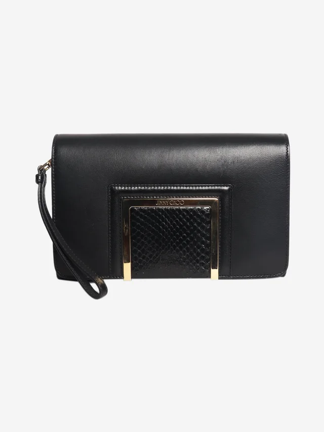 Jimmy Choo Black leather clutch in Black Leather from Sign of the Times