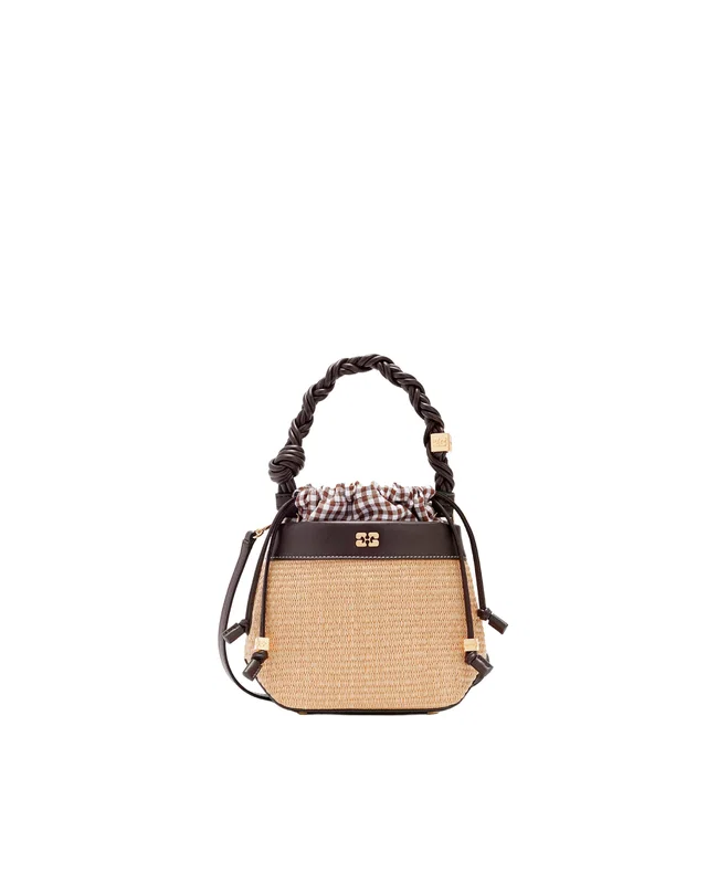 GANNI Bou Raphia Bucket Bag — Brown Polyurethane in Brown Woven leather from HEWI