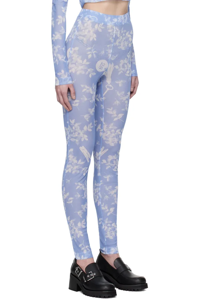 Moschino Jeans Blue Floral Print Mesh Leggings, photo 2 of 4 from SSENSE