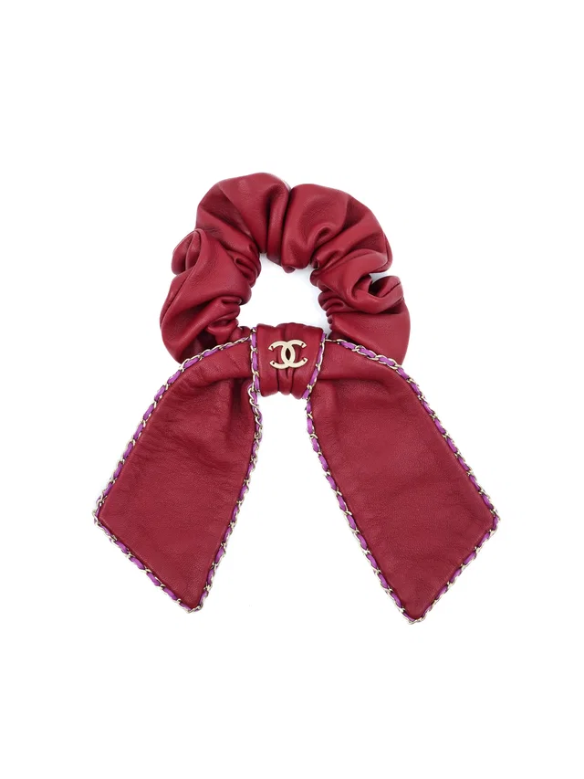 Chanel Red Leather Bow Scrunchie in Red Leather from Arcade Vintage
