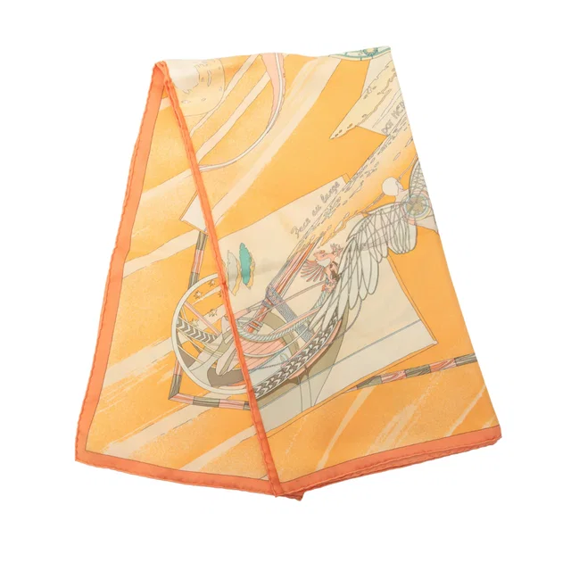 Orange Hermès Face Au Large Silk Scarf 90 Scarves in Orange Silk from Designer Revival