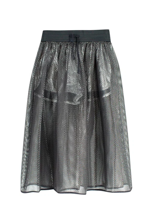 Dior Fall 2021 Metallic Silver Mesh Midi Skirt in Silver Nylon from HEWI