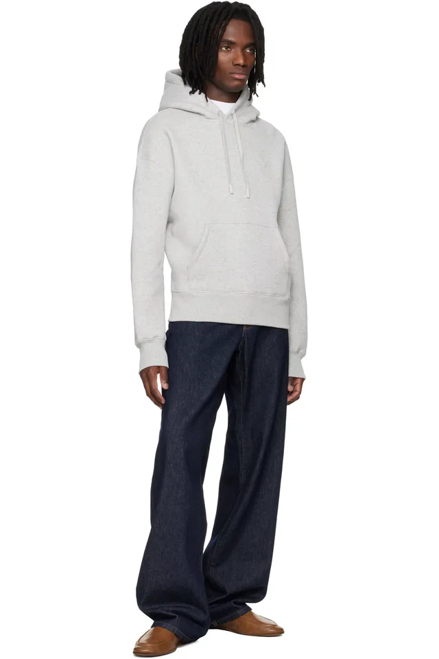 AMI Paris Grey Cotton Embossed Ami De Coeur Hoodie, photo 4 of 4 from SSENSE