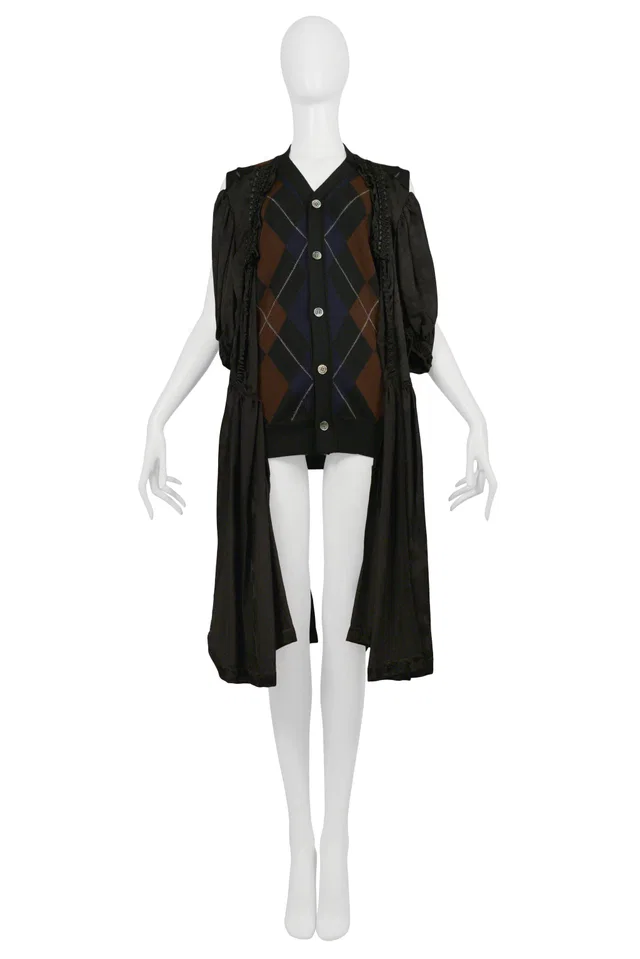 Comme des Garçons Argyle Sweater With Dress Attached 2006 in Woven leather from Resurrection Vintage