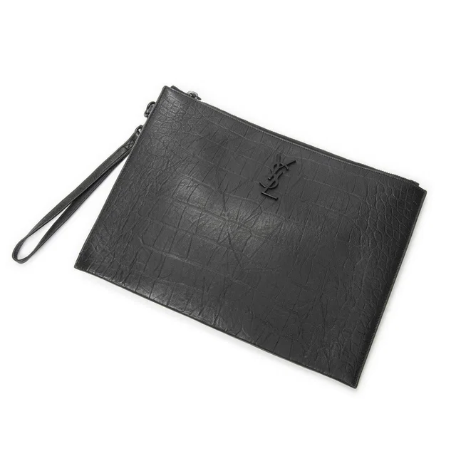 Saint Laurent Tablet Clutch Gray Croco Embossed Leather in Grey Leather from The Reluxe