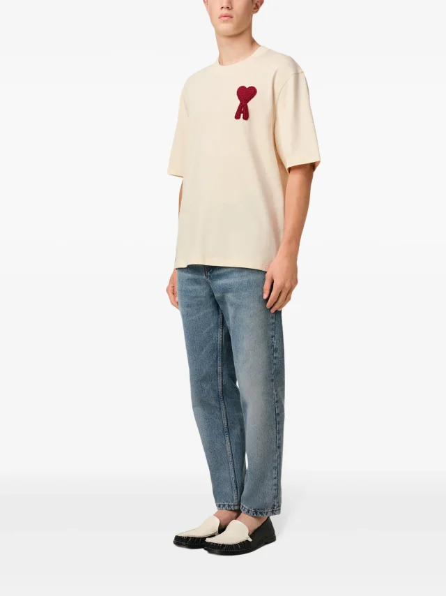 AMI Paris Ami de Coeur-patch cotton T-Shirt in White, photo 3 of 6 from FARFETCH