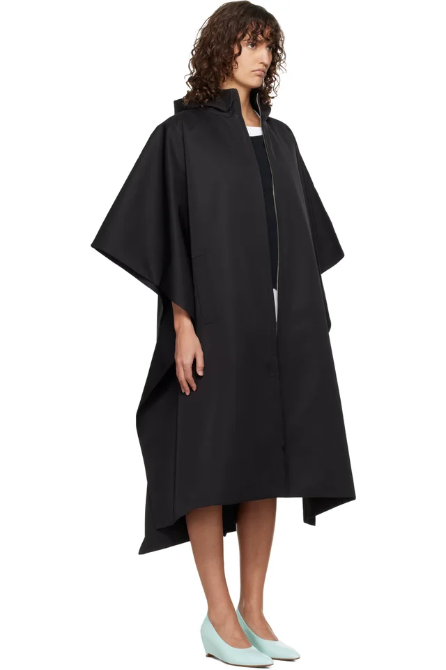 LII Black Long Poncho Coat, photo 2 of 4 from SSENSE