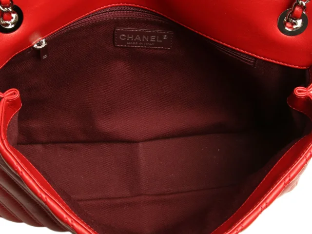 Chanel Jumbo Red Chevron-Quilted Lambskin Classic Single Flap in Red Lambskin from Ann's Fabulous Finds, photo 8 of 9