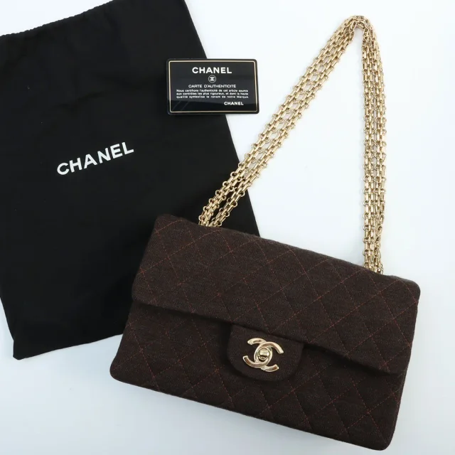 Chanel Circa 2000 Cotton Classic Flap Design Chain Bag Brown from VINTAGE QOO TOKYO, photo 12 of 12