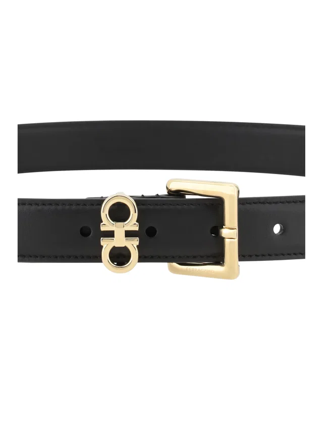 Ferragamo Gancini Belt — Black Calf Leather in Black Calfskin from HEWI