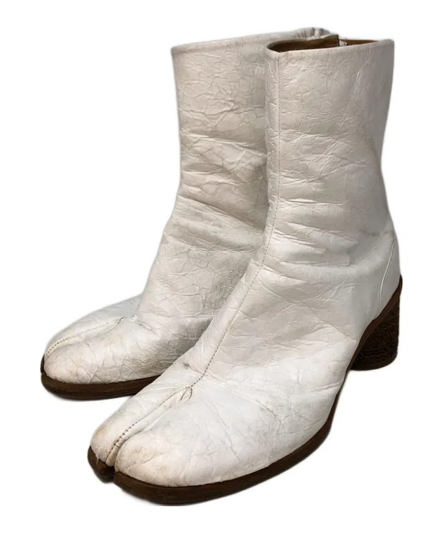 Maison Margiela Wrinkled Corrugated Heel Shoes Tabi Boots 42 in white from Grailed