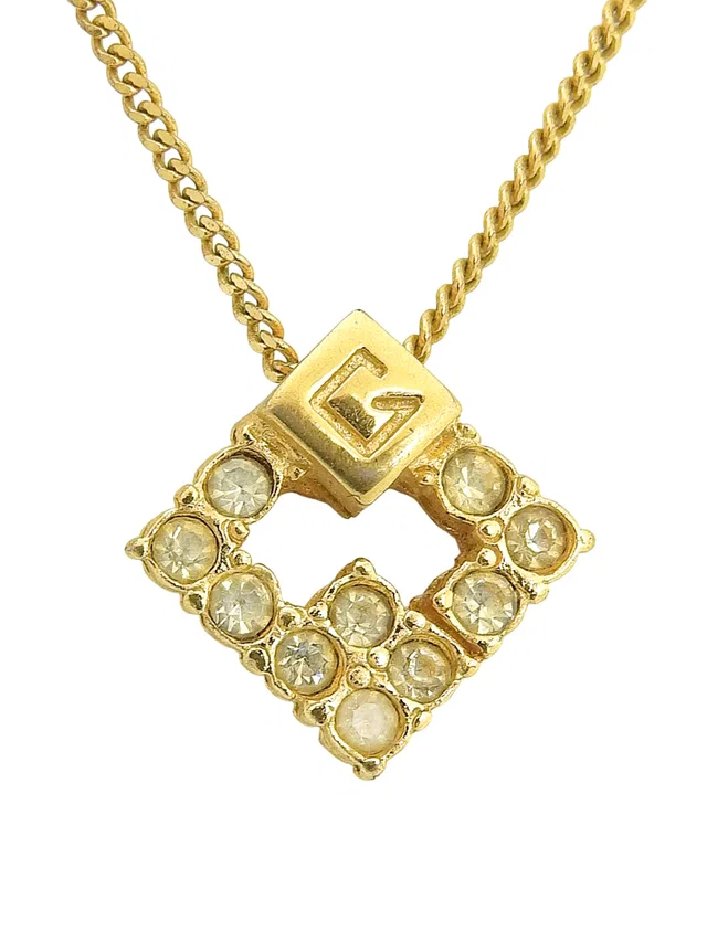 Givenchy Rhinestone Logo Plate Necklace from VINTAGE QOO TOKYO