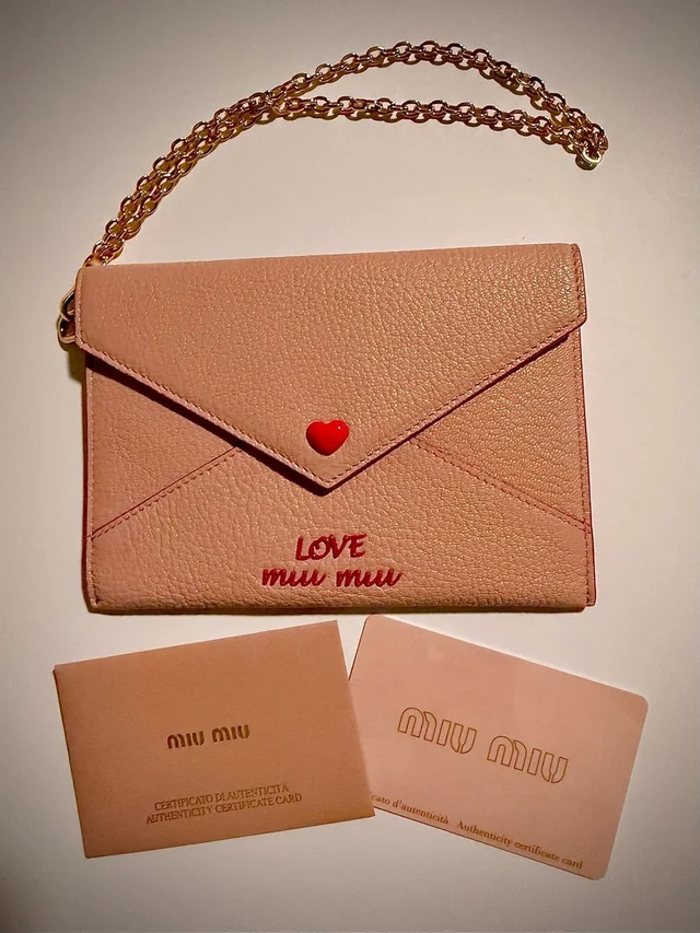 Miu Miu Love Pink Leather Envelope Wristlet in red|pink Leather from Poshmark