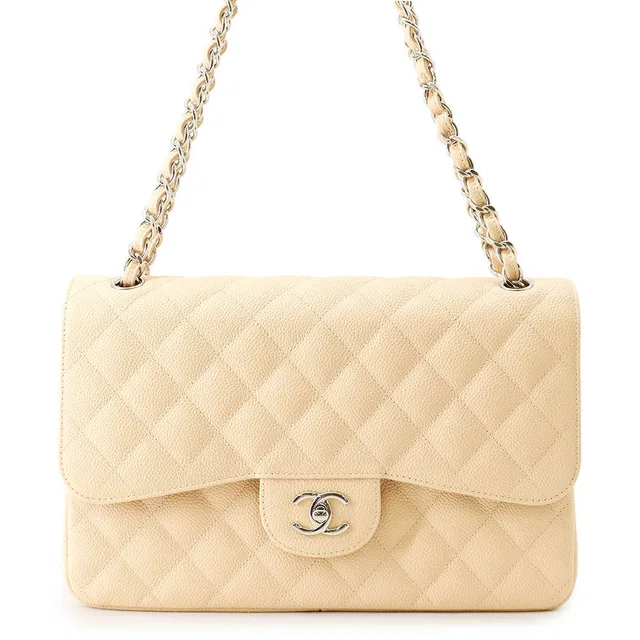 Chanel Matelasse W Flap ChainShoulder Bag BeigeA58600 Caviar Leather Size 30 in Caviar leather from GALLERY RARE