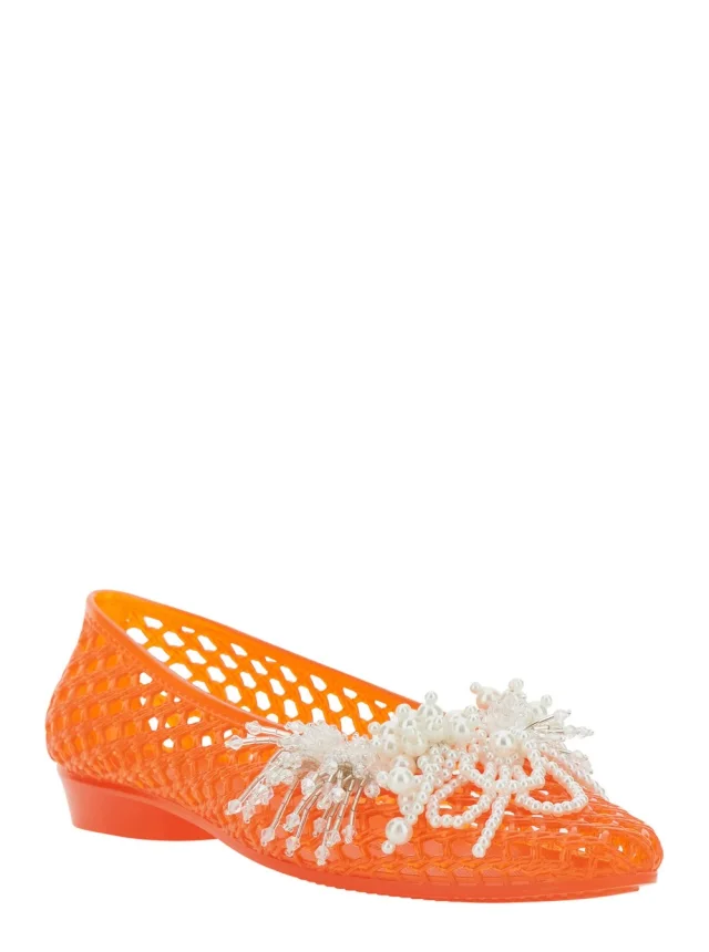 HEAVENLY JELLY 'Muse' Orange Ballet shoes with Beaded Details in Tech Fabric Women in Red, photo 3 of 8 from Gaudenzi Boutique