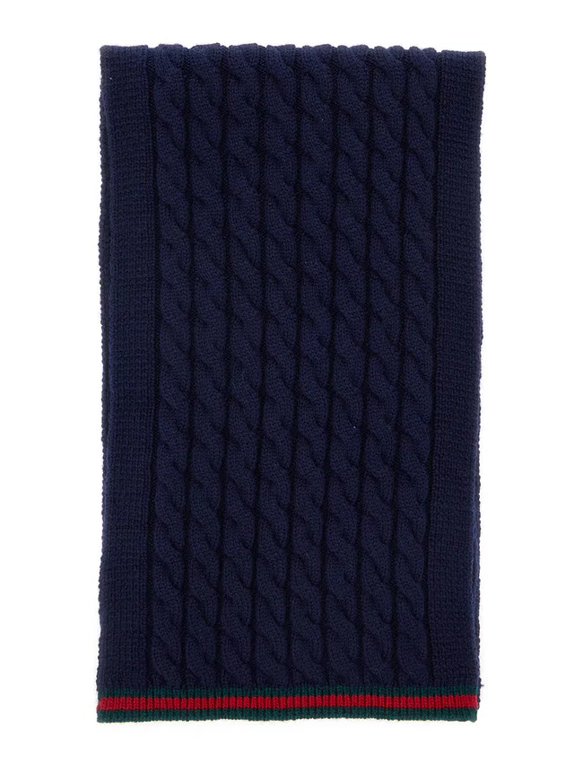 Gucci Cable-Knit Wool Scarf — Navy Scarfs in Navy Wool from HEWI