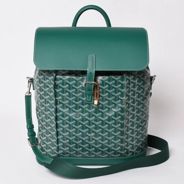 Goyard Alpine MM Backpack Canvas Green Silver in Green Canvas from The Reluxe