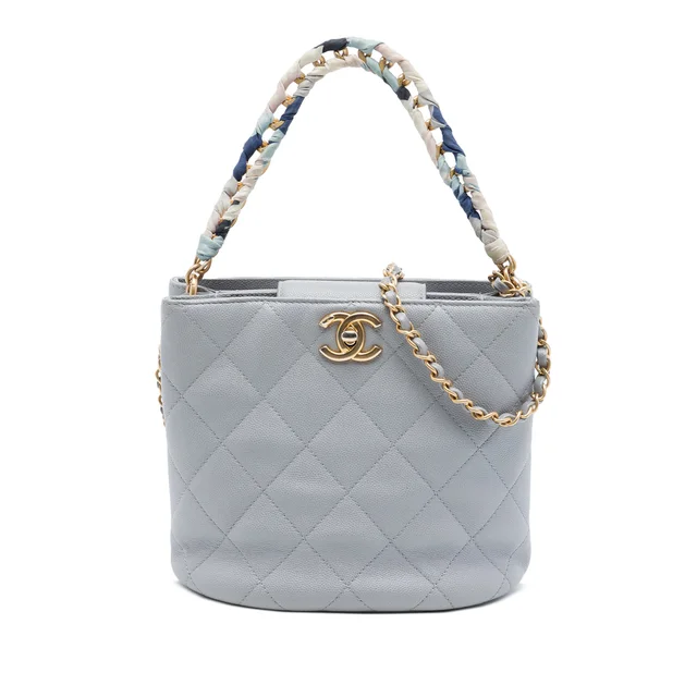 Grey Chanel CC Quilted Caviar Chain Scarf Handle Bucket Bag in Grey Caviar leather from Designer Revival, photo 1 of 1