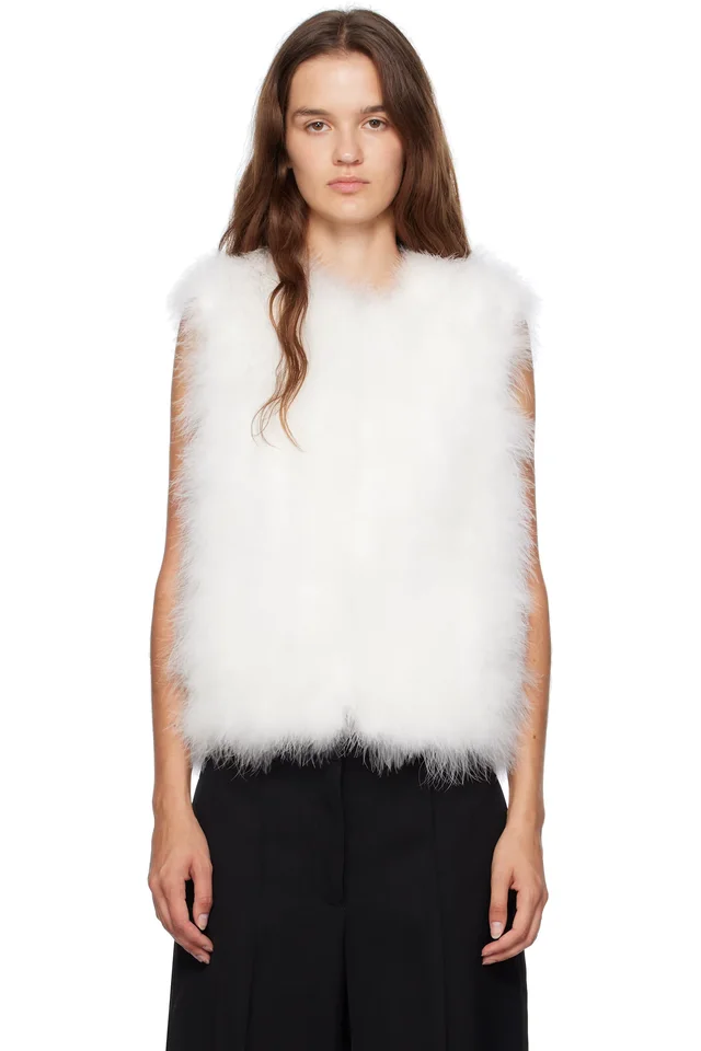 Yves Salomon White Cropped Feather Vest, image 1 of 1 from SSENSE