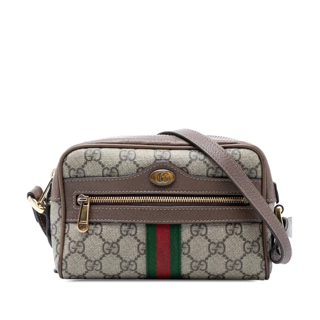 Beige Gucci Mini GG Supreme Web Ophidia Crossbody in Beige Coated canvas from Designer Revival