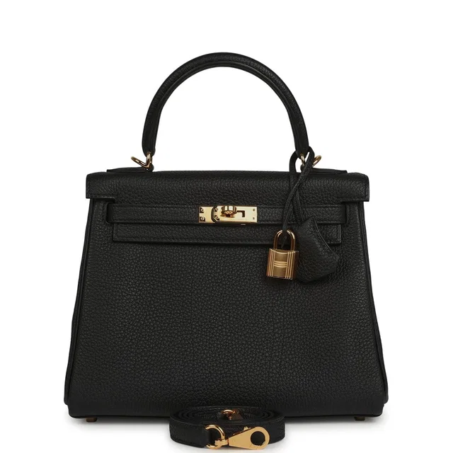Hermès Kelly Retourne 25 Black Togo Gold Hardware in Black Togo leather from Madison Avenue Couture