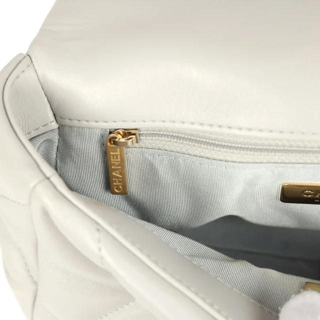 Chanel Medium 19 Flap Bag Grey Shiny Lambskin Mixed Metal Hardware in Grey Lambskin from Madison Avenue Couture, photo 10 of 10