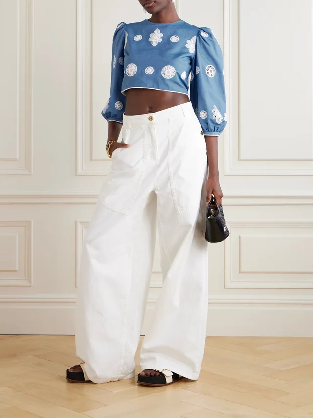 BORGO DE NOR Crocheted lace-trimmed chambray top in Blue, photo 2 of 2 from NET-A-PORTER (Canada)