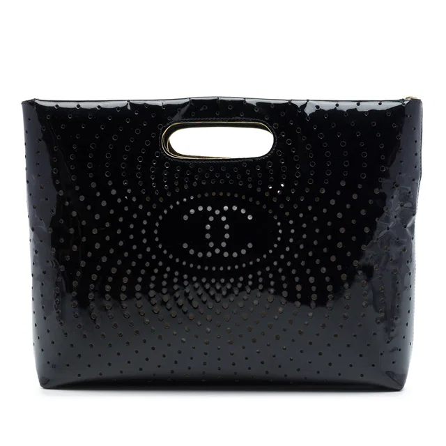 Black Chanel CC Perforated Patent Tote in Black Patent leather from Designer Revival
