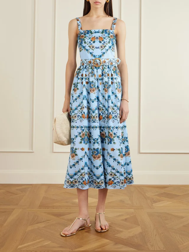 BORGO DE NOR Ninet belted floral-print cotton-poplin midi dress in Blue, photo 2 of 2 from NET-A-PORTER (Canada)