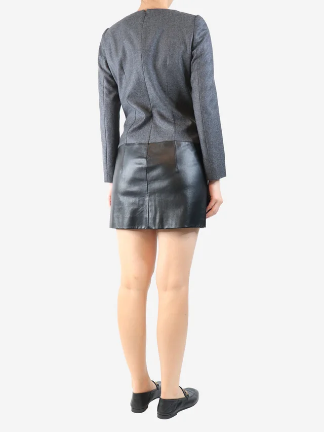 Alexander McQueen Dark grey wool and leather mini dress - size UK 10 in Grey Wool from Sign of the Times, photo 2 of 2