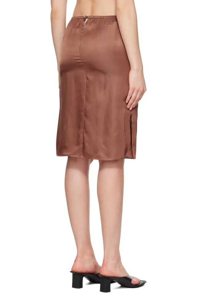 MM6 Maison Margiela Brown Satin Midi Skirt, photo 3 of 4 from SSENSE