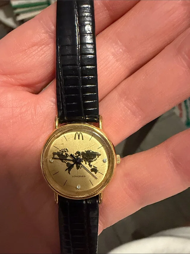 Longines Women’s Black And Gold Leather Strap Mcdonalds Service Watch in black|gold Leather from Poshmark