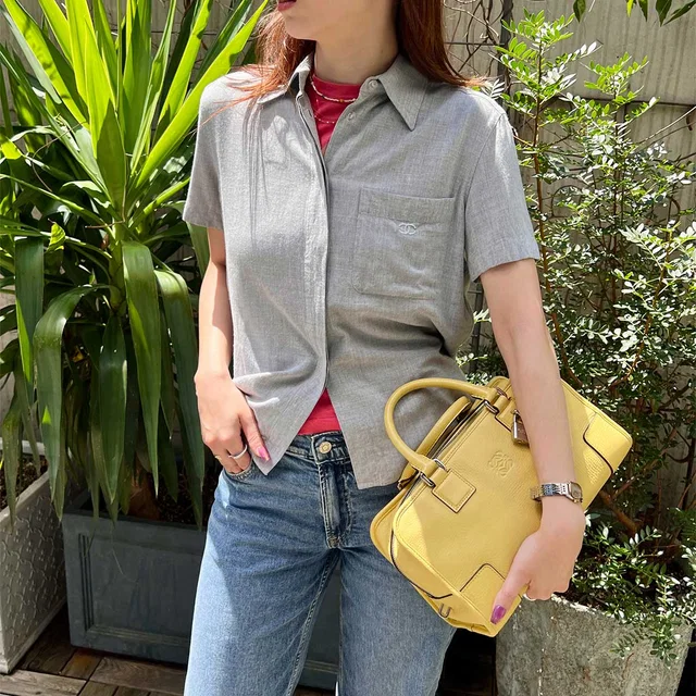 Chanel 1999 CC Mark Short Sleeve Shirt #38 Gray in Grey from VINTAGE QOO TOKYO