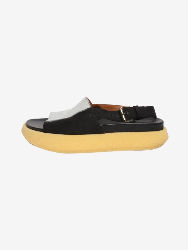 Marni Black and white Fussbett brushstrokes sandals - size EU 40 in Black Canvas from Sign of the Times