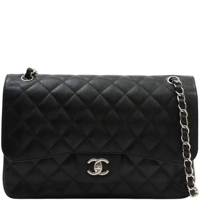 Chanel 2014-ish Caviar Leather Classic Flap Chain Bag 30cm Black in Black Caviar leather from VINTAGE QOO TOKYO