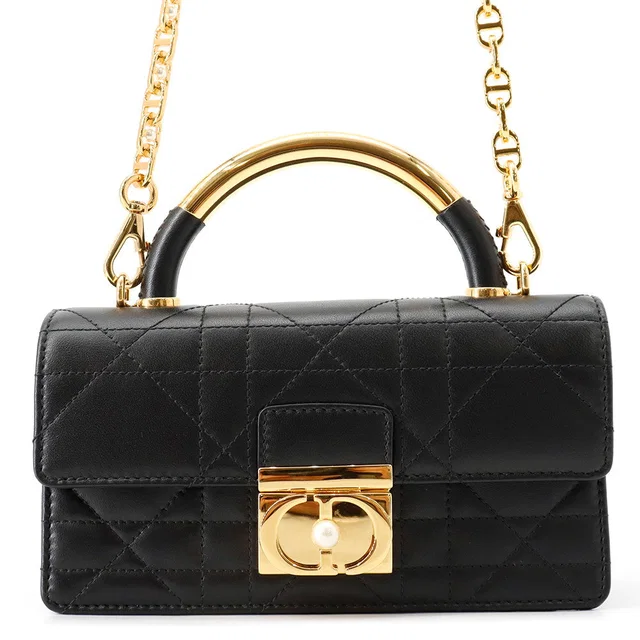 Dior Ange Macrocannage BlackM4401UNMZ_M900 Calf Leather Faux Pearl Size Mini in Calfskin from GALLERY RARE