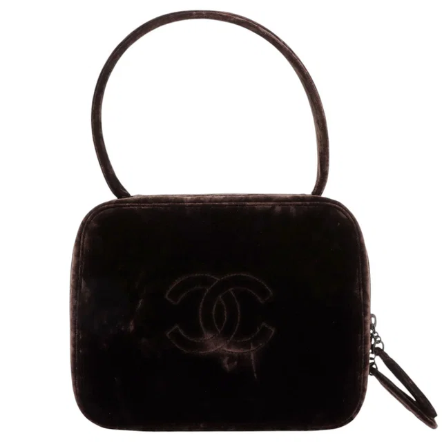 Chanel Circa 1998 Velour CC Mark Stitch Handbag Brown in Brown Velvet from VINTAGE QOO TOKYO