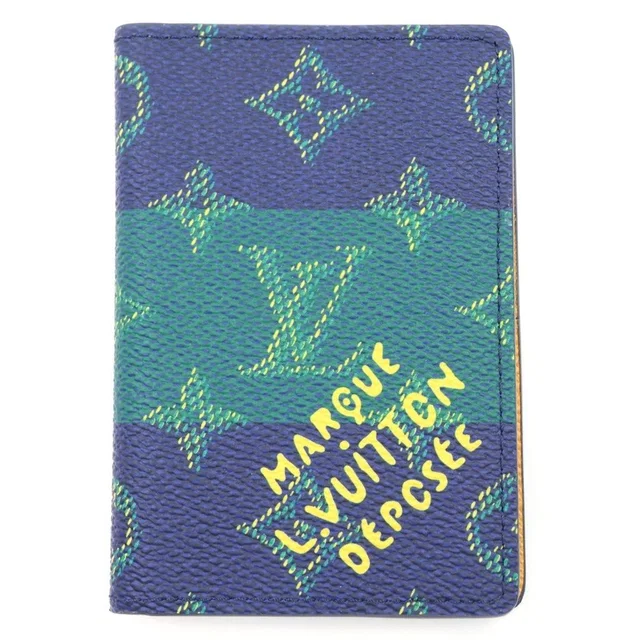 Louis Vuitton Monogram Heritage Card Case Slim Stripe Leather Business Navy in Navy Leather from The Reluxe