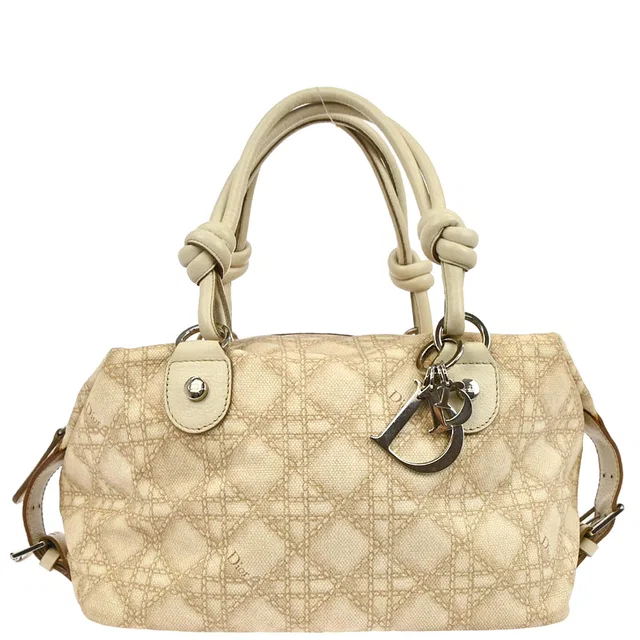 Dior Beige Canvas Cannage Handbag in Beige Canvas from AMORE Vintage Tokyo