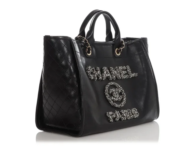 Chanel Large Black Leather Calfskin and Tweed Deauville Tote in Black Calfskin from Ann's Fabulous Finds, photo 6 of 10