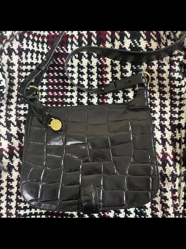Mulberry Black Croc-Embossed Leather Crossbody in black|gold|red Crocodile from Poshmark