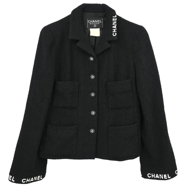 Chanel Single Breasted Jacket Black in Black from AMORE Vintage Tokyo