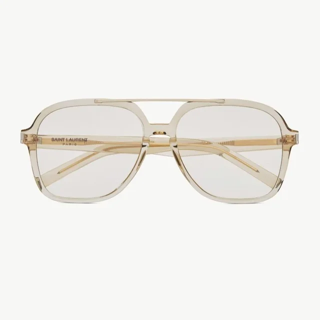 Saint Laurent Women's Aviator Sunglasses - Gold/Cream in gold from Depop, photo 1 of 1